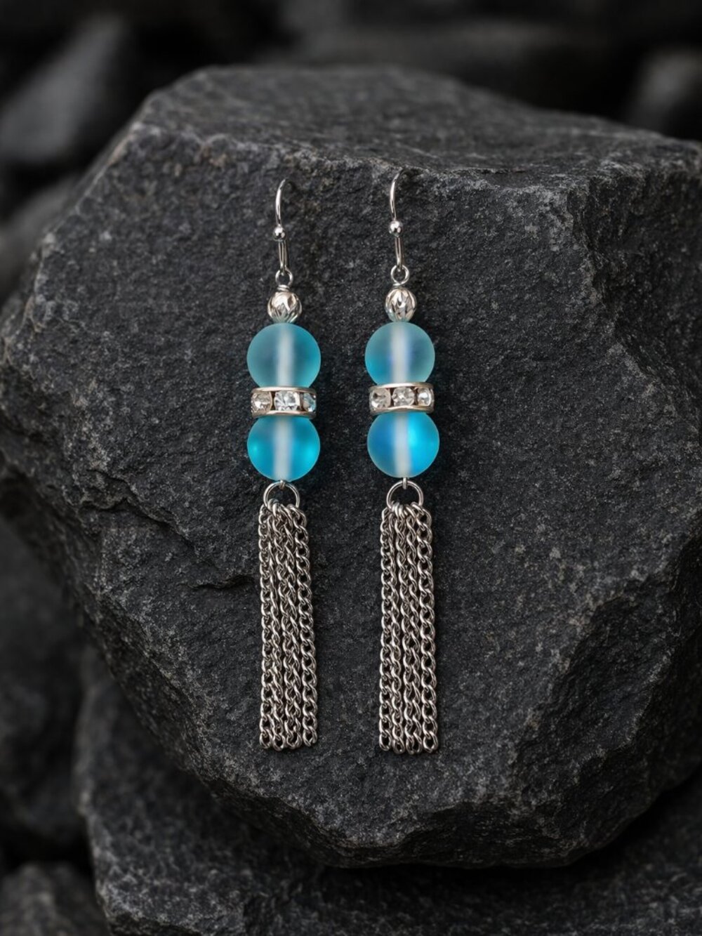 2 for $12 -Beautiful blue bead tassel earrings!